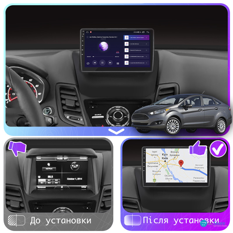 Штатная магнитола Lesko для Ford Fiesta Mk6 Рестайлинг 2012-2019 экран 9" 4/32Gb 4G Wi-Fi GPS Top