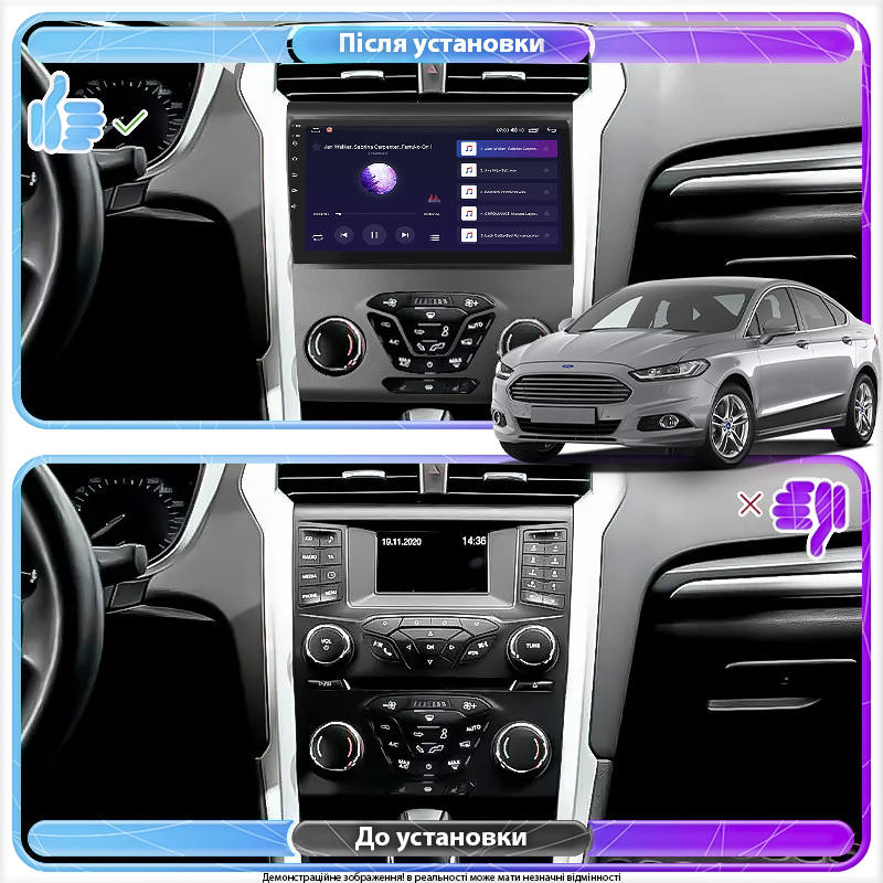 Штатная магнитола Lesko для Ford Mondeo V 2014-2019 экран 9" 4/32Gb 4G Wi-Fi GPS Top