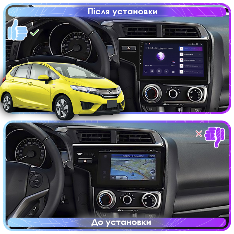 Штатная магнитола Lesko для Honda Fit III 2013-2017 экран 9" 4/32Gb 4G Wi-Fi GPS Top