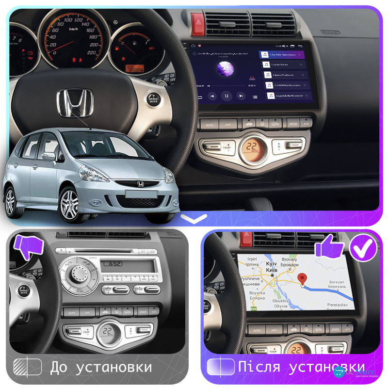 Штатная магнитола Lesko для Honda Jazz I Рестайлинг 2005-2008 экран 9" 4/32Gb 4G Wi-Fi GPS Top