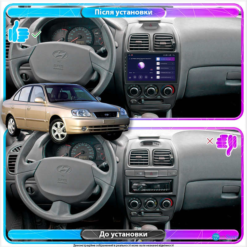 Штатная магнитола Lesko для Hyundai Accent II Рестайлинг 2002-2005 экран 9" 4/32Gb 4G Wi-Fi GPS Top