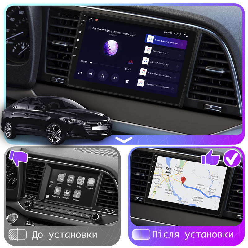 Штатная магнитола Lesko для Hyundai Avante VI 2015-н.в. экран 9" 4/32Gb 4G Wi-Fi GPS Top