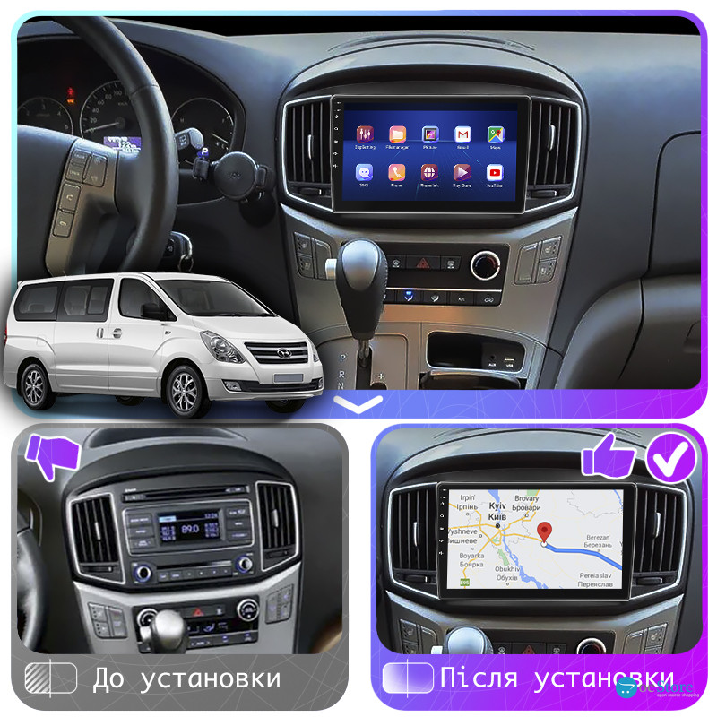 Штатная магнитола Lesko для Hyundai Grand Starex I Рестайлинг 2015-2018 экран 9" 4/32Gb 4G Wi-Fi GPS Top