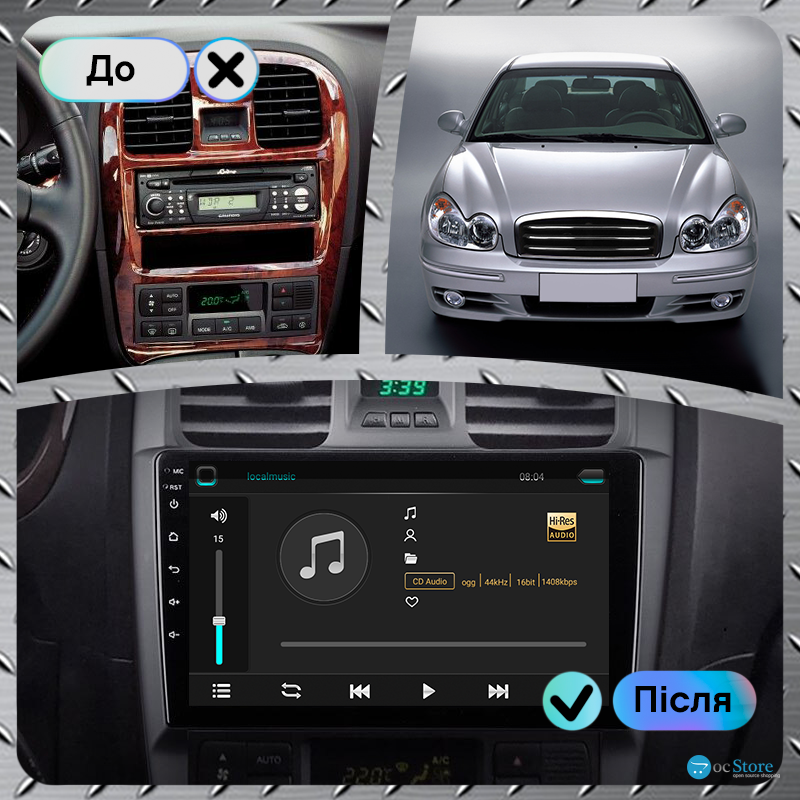 Штатная магнитола Lesko для Hyundai Sonata IV (EF) Рестайлинг 2001-2012 экран 9" 4/32Gb 4G Wi-Fi GPS Top