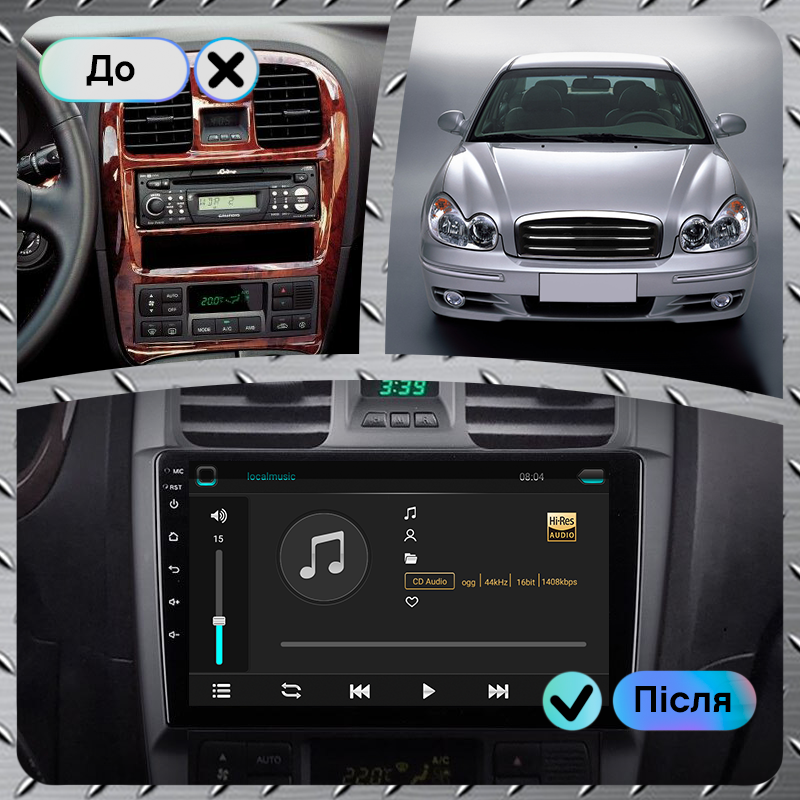 Штатная магнитола Lesko для Hyundai Sonata IV (EF) Рестайлинг 2001-2012 экран 9" 4/32Gb 4G Wi-Fi GPS Top