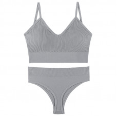 Бесшовный комплект женского белья в рубчик трусы и топ 1608# Серый XL 85 ABC