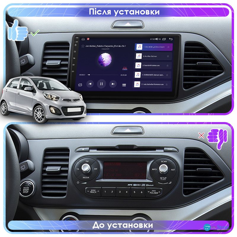 Штатная магнитола Lesko для Kia Picanto II 2011-2015 экран 9" 4/32Gb 4G Wi-Fi GPS Top