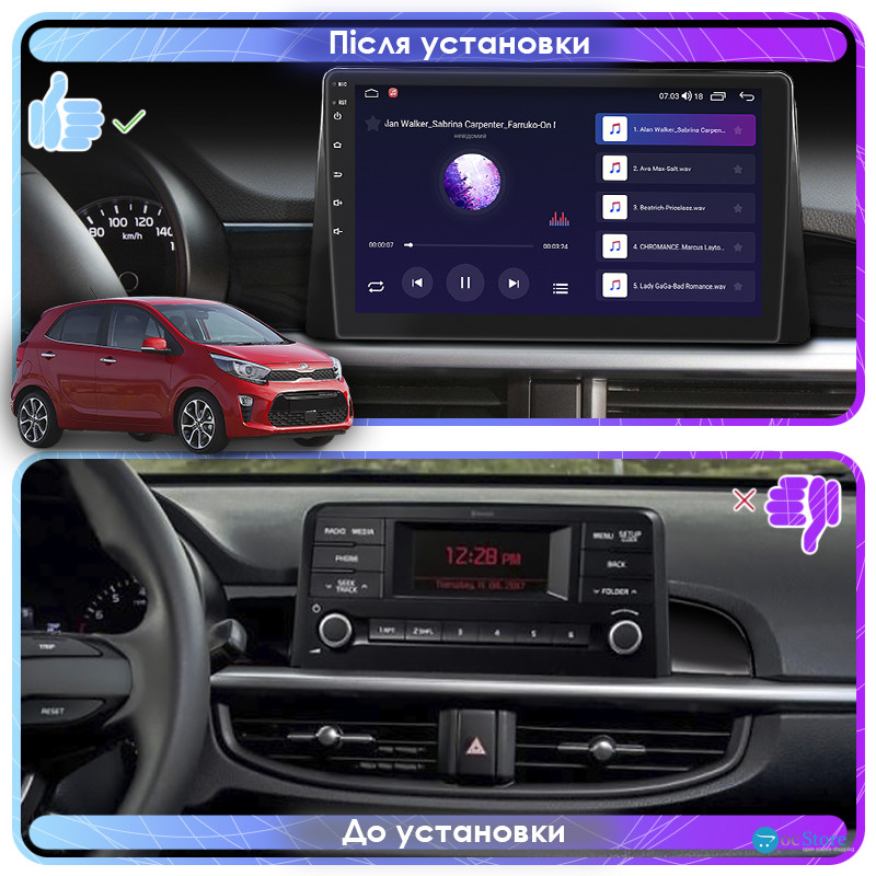 Штатная магнитола Lesko для Kia Picanto III 2017-2021 экран 9" 4/32Gb 4G Wi-Fi GPS Top