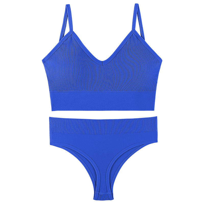 Бесшовный комплект женского белья в рубчик трусы и топ 1608# Синий L 80 ABC