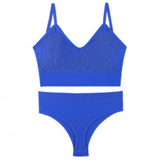 Бесшовный комплект женского белья в рубчик трусы и топ 1608# Синий M 70/75 ABC