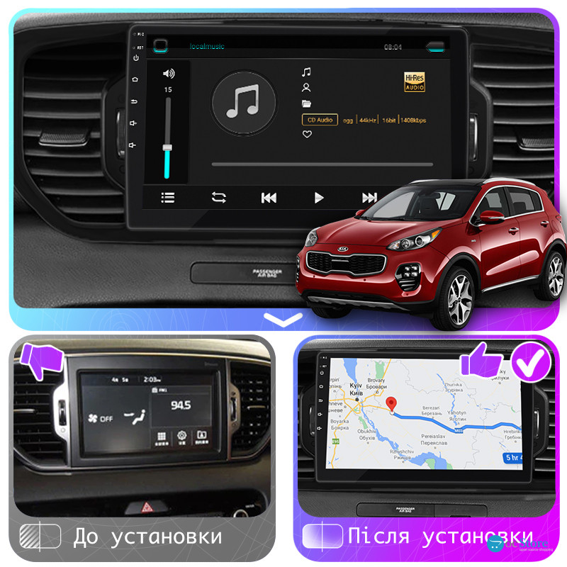 Штатная магнитола Lesko для Kia Sportage IV 2016-2018 экран 9" 4/32Gb 4G Wi-Fi GPS Top