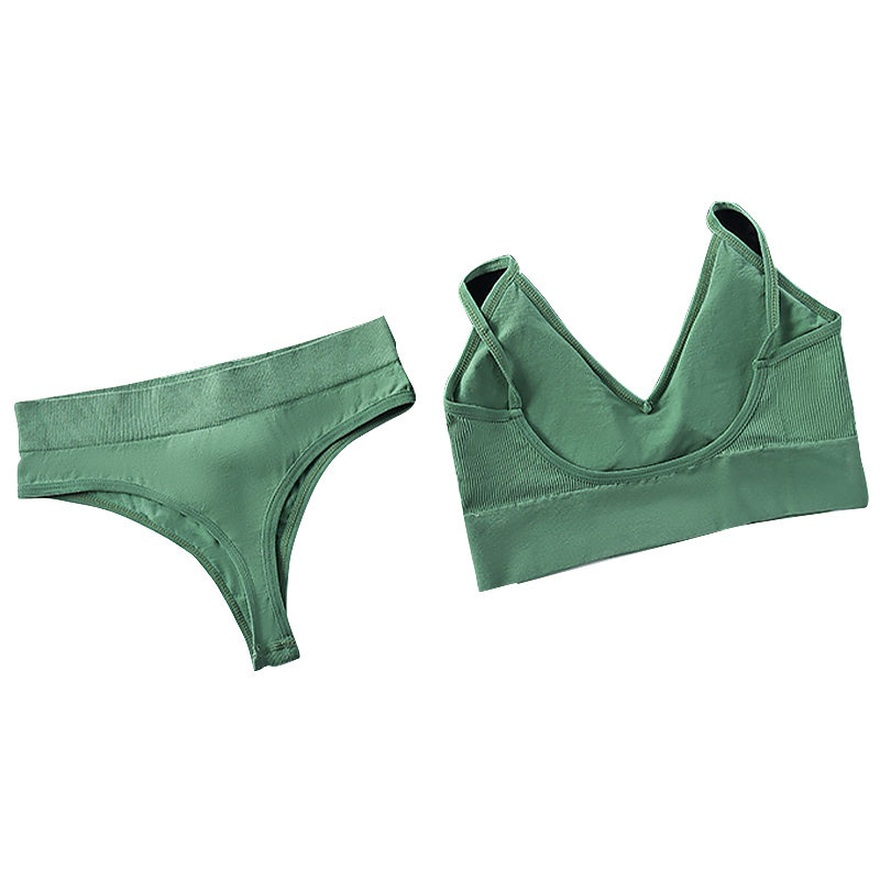 Бесшовный комплект женского белья в рубчик трусы и топ 1608# Хаки XL 85 ABC