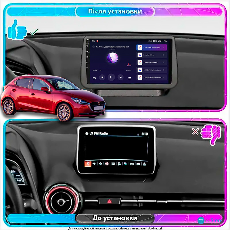 Штатная магнитола Lesko для Mazda 2 III (DJ) Рестайлинг 2019-н.в. экран 9" 4/32Gb 4G Wi-Fi GPS Top