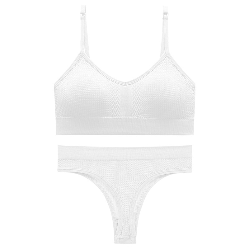 Бесшовный комплект женского белья в текстуре косичка трусы и топ 6608# Белый L