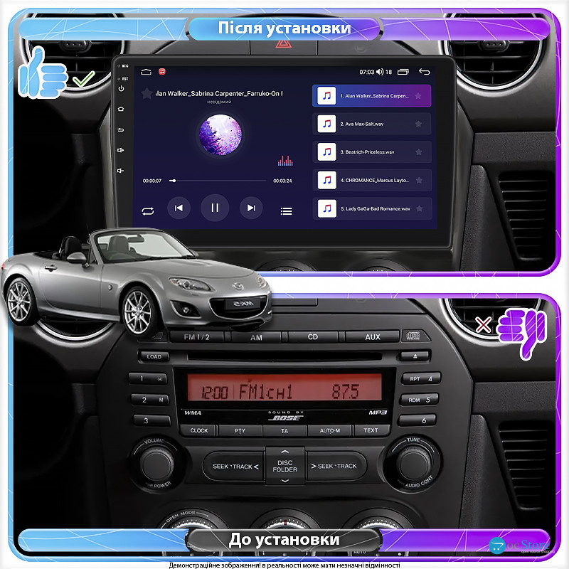 Штатная магнитола Lesko для Mazda MX-5 III (NC) Рестайлинг 2008-2015 экран 9" 4/32Gb 4G Wi-Fi GPS Top