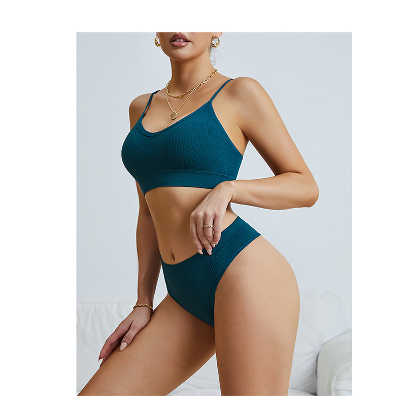 Бесшовный комплект женского белья в текстуре косичка трусы и топ 6608# Изумрудный M