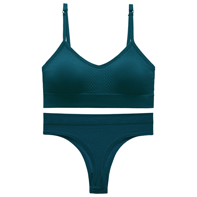 Бесшовный комплект женского белья в текстуре косичка трусы и топ 6608# Изумрудный S