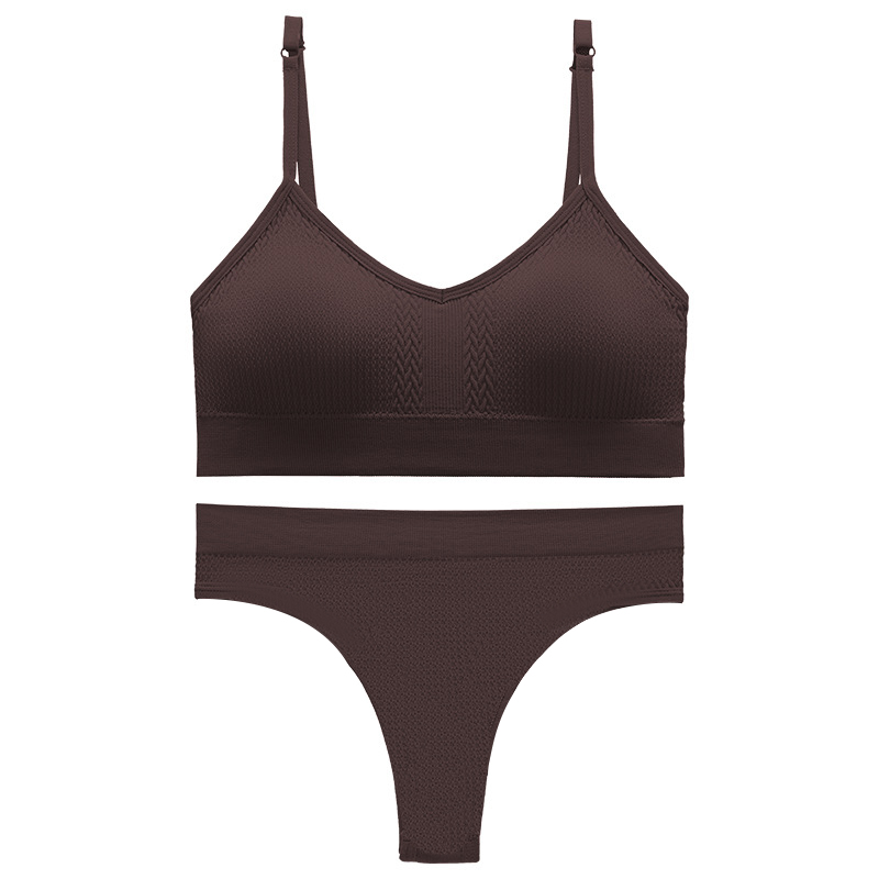 Бесшовный комплект женского белья в текстуре косичка трусы и топ 6608# Коричневый L