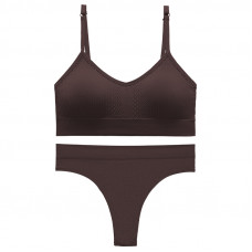 Бесшовный комплект женского белья в текстуре косичка трусы и топ 6608# Коричневый M