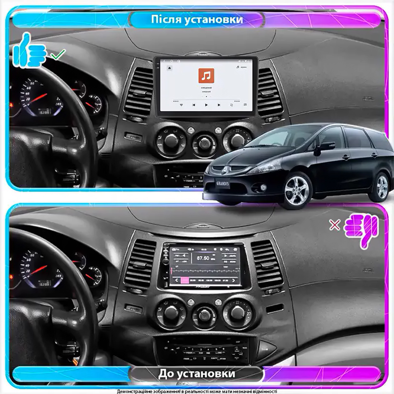 Штатная магнитола Lesko для Mitsubishi Grandis Auto A/C 2003-2011 экран 9" 4/64 QLED CarPlay 4G Wi-Fi GPS 360 Prime