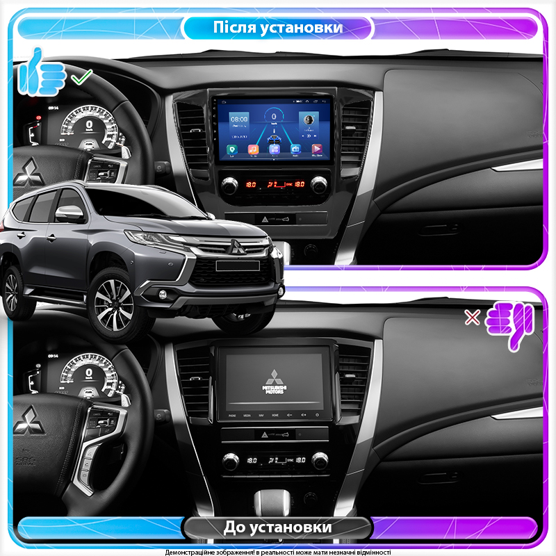 Штатная магнитола Lesko для Mitsubishi Pajero Sport III 2015-2021 экран 9" 4/32Gb 4G Wi-Fi GPS Top