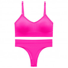 Бесшовный комплект женского белья в текстуре косичка трусы и топ 6608# Розовый электрик M