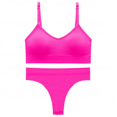 Бесшовный комплект женского белья в текстуре косичка трусы и топ 6608# Розовый электрик S