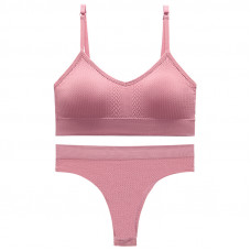 Бесшовный комплект женского белья в текстуре косичка трусы и топ 6608# Розовый L