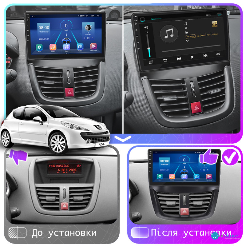 Штатная магнитола Lesko для Peugeot 207 I 2006-2009 экран 9" 4/32Gb 4G Wi-Fi GPS Top