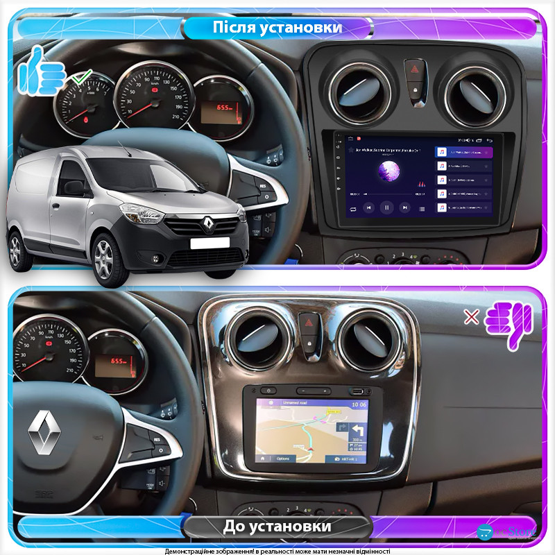 Штатная магнитола Lesko для Renault Dokker I 2012-н.в. экран 9" 4/32Gb 4G Wi-Fi GPS Top