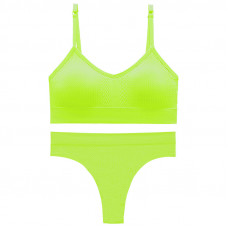 Бесшовный комплект женского белья в текстуре косичка трусы и топ 6608# Яркий Лайм L