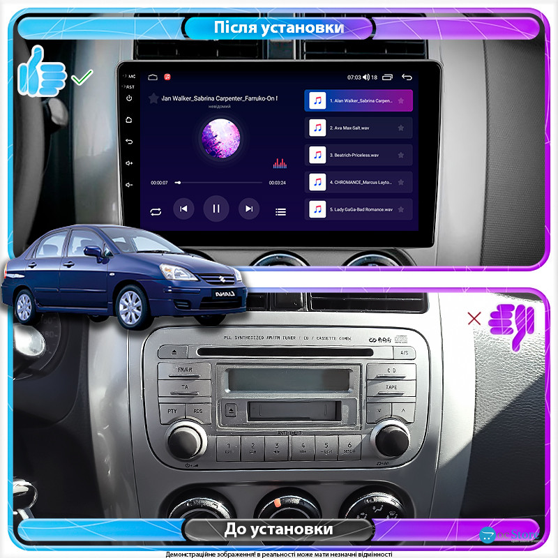 Штатная магнитола Lesko для Suzuki Liana I Рестайлинг 2004-2008 экран 9" 4/32Gb 4G Wi-Fi GPS Top
