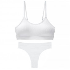 Бесшовный комплект женского белья в рубчик трусы и топ 6618# Белый L 80 ABC