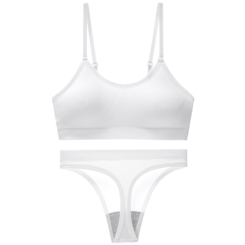 Бесшовный комплект женского белья в рубчик трусы и топ 6618# Белый L 80 ABC