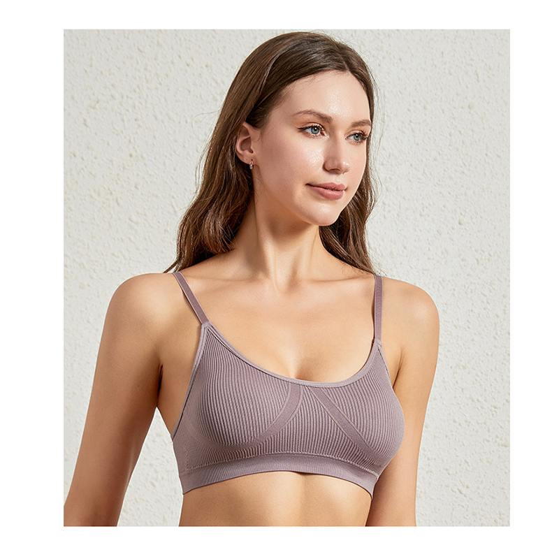 Бесшовный комплект женского белья в рубчик трусы и топ 6618# Лиловый L 80 ABC