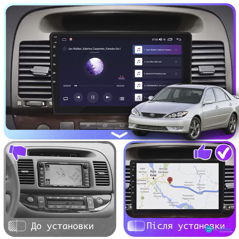Штатная магнитола Lesko для Toyota Camry V (XV30) Рестайлинг 2004-2006 экран 9" 4/32Gb 4G Wi-Fi GPS Top