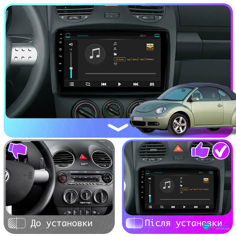 Штатная магнитола Lesko для Volkswagen Beetle I (A4) Рестайлинг 2005-2010 экран 9" 4/32Gb 4G Wi-Fi GPS Top