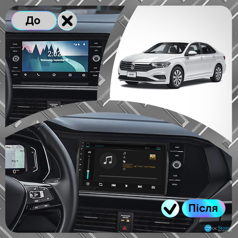Штатная магнитола Lesko для Volkswagen Jetta VII 2018-н.в. экран 9" 4/32Gb 4G Wi-Fi GPS Top