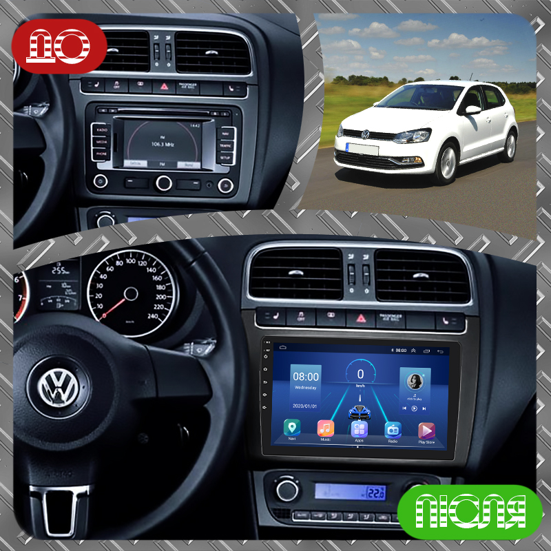 Штатная магнитола Lesko для Volkswagen Polo V 2009-2015 экран 9" 4/32Gb 4G Wi-Fi GPS Top