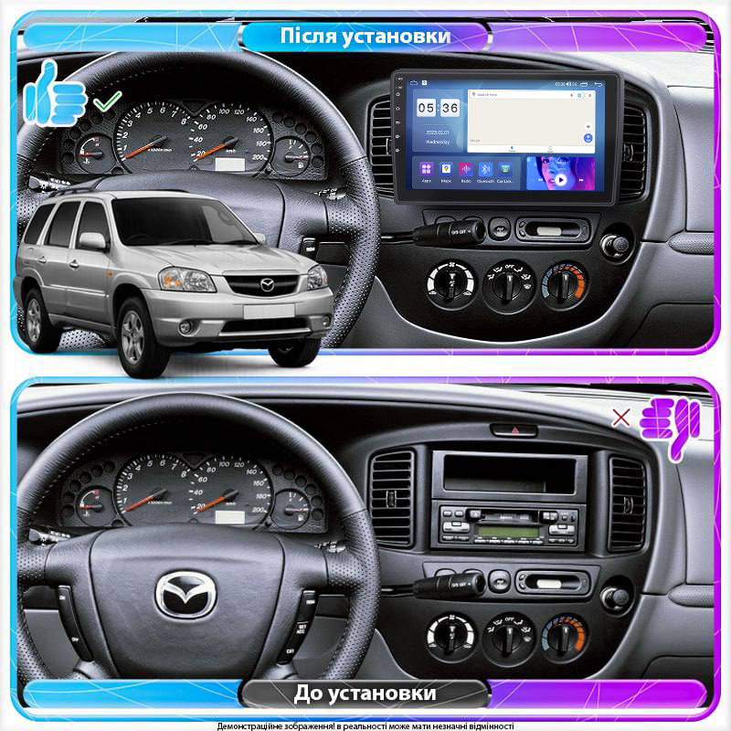 Штатная магнитола Lesko для Mazda Tribute I 2000-2004 экран 9" 2/32Gb Wi-Fi GPS Base