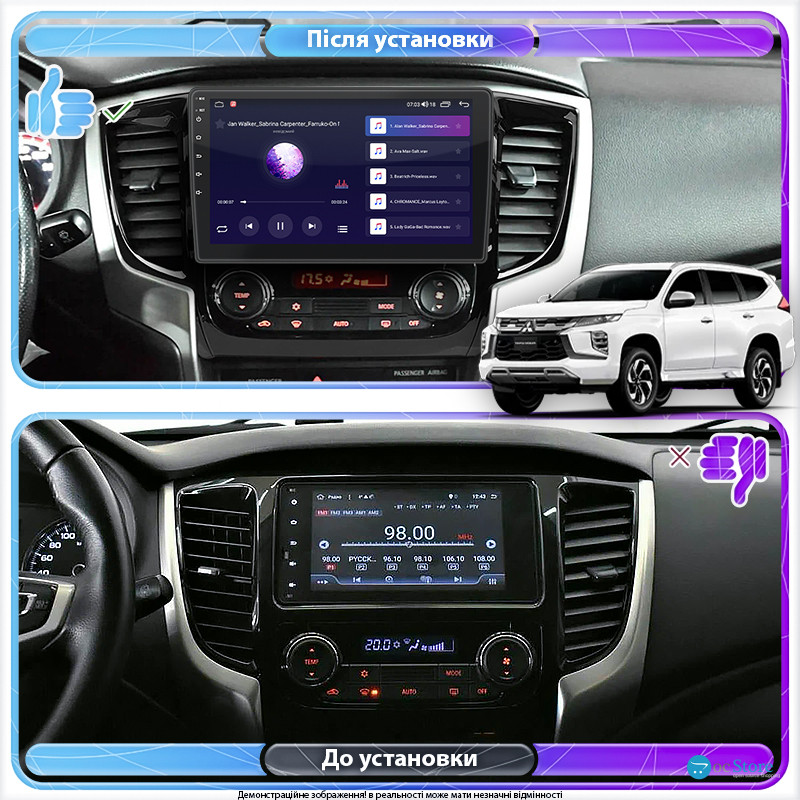 Штатная магнитола Lesko для Mitsubishi Pajero Sport III ver. 2 2015-2019 экран 9" 1/16Gb Wi-Fi GPS Base