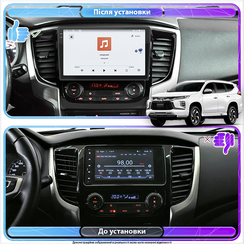 Штатная магнитола Lesko для Mitsubishi Pajero Sport III ver. 2 2015-2019 экран 9" 4/64 QLED CarPlay 4G Wi-Fi GPS 360 Prime