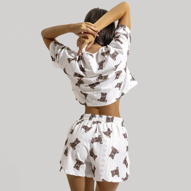 Женский комплект для дома и сна SM24107AYH футболка и шорты женская пижама белая с мишками M