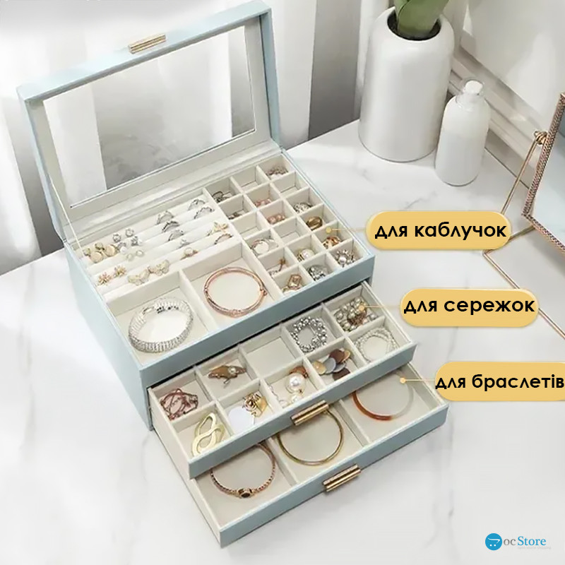 Шкатулка Casegrace SP-01223 для украшений и ювелирных изделий трехуровневая 26,5*18*13,5 см Blue