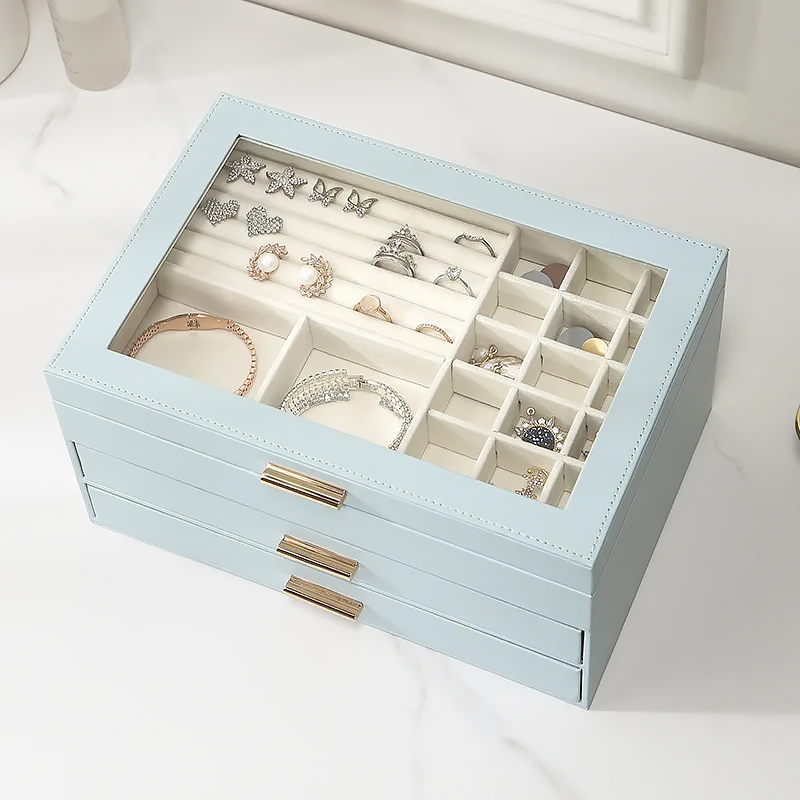 Шкатулка Casegrace SP-01223 для украшений и ювелирных изделий трехуровневая 26,5*18*13,5 см Blue