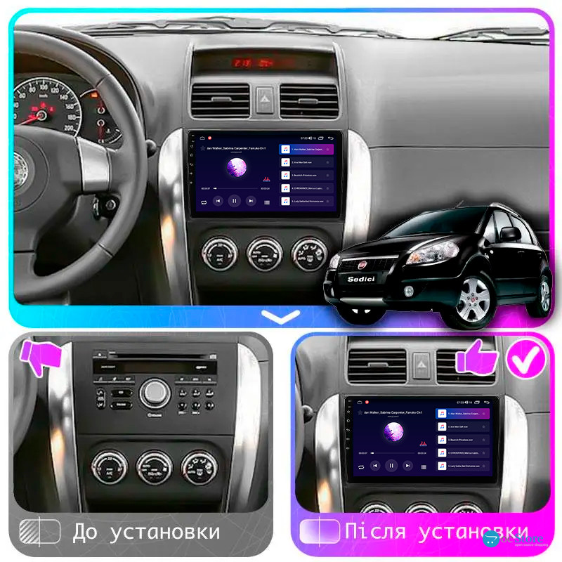 Штатная магнитола Lesko для Fiat Sedici  2005-2014 экран 9" 2/32Gb Wi-Fi GPS Base