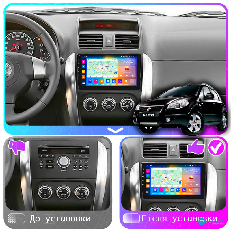 Штатная магнитола Lesko для Fiat Sedici  2005-2014 экран 9" 2/32Gb CarPlay 4G Wi-Fi GPS Prime