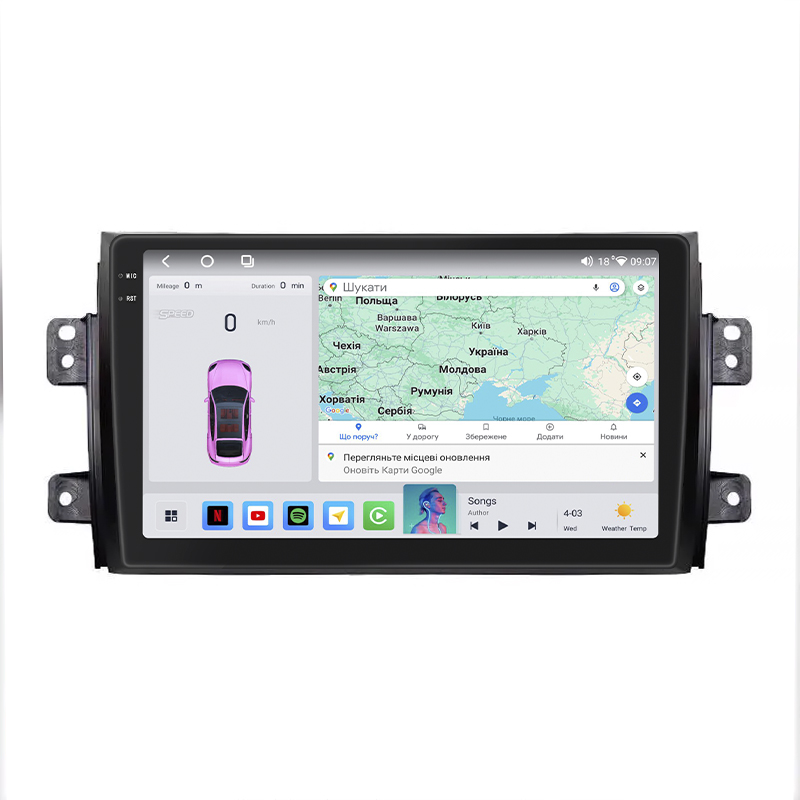 Штатная магнитола Lesko для Fiat Sedici  2005-2014 экран 9" 4/64 QLED CarPlay 4G Wi-Fi GPS 360 Prime