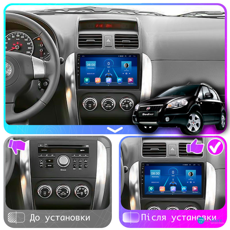 Штатная магнитола Lesko для Fiat Sedici  2005-2014 экран 9" 6/128Gb 4G Wi-Fi GPS Top