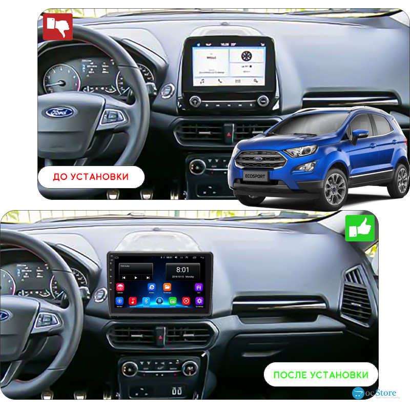 Штатная магнитола Lesko для Ford EcoSport I Рестайлинг 2017-н.в. экран 10" 2/32Gb Wi-Fi GPS Base